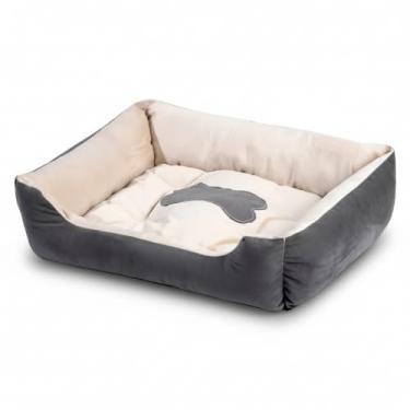 Imagem de Cama Para Cachorro e Gato Macia Confortável Retangular Lavável Antiderrapante com Almofada – Ideal Para Pets Pequenos Médios e Grandes (Cinza, Grande)