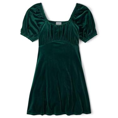 Imagem de The Children's Place Vestido feminino de manga curta, Veludo verde balt, M