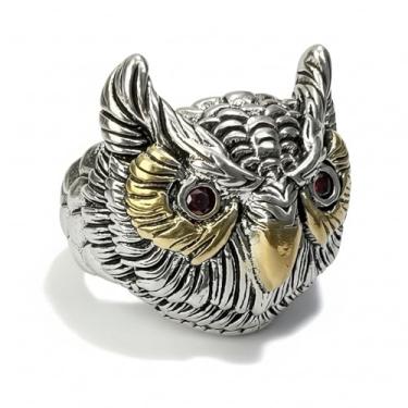 Imagem de LDADAN Anel de coruja, anéis góticos de prata vintage para homens, joia de águia animal, anel punk personalizado ajustável com olho de zircão cúbico vermelho, Latão, Sem pedra preciosa