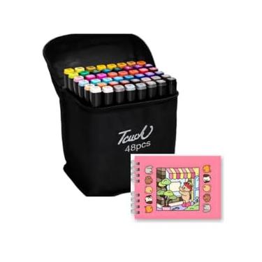 Imagem de Touch Kit Criativo com Caderno de Colorir A5, 50 Páginas, Capa Dura em Rosa e Azul, Conjunto com 48 Canetas Marcadoras Coloridas (Rosa)