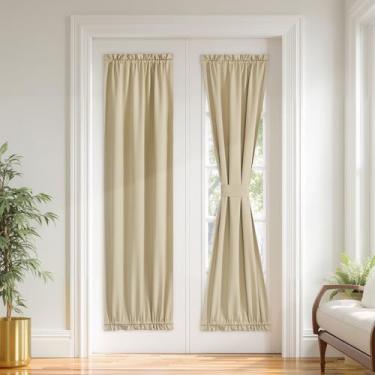 Imagem de PONY DANCE Cortina de porta francesa para porta de pátio de vidro frontal, 100% blackout com bolso duplo para varão, cortinas de cozinha de privacidade, escurecimento de quarto, cobertura de janela