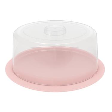 Imagem de Boleira Redonda Com Tampa Transparente Bandeja Suporte Pudim Prato Porta Bolo Torta Queijeira Cores (Rosa)