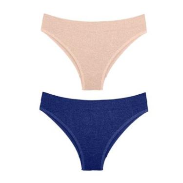 Imagem de Kit 2 Calcinhas Biquíni Canelada Sem Costura DelRio, cor D6- MARINHO/AREIA tamanho M