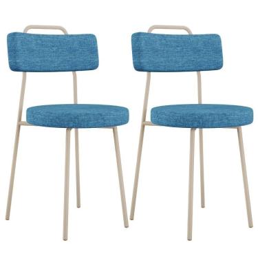 Imagem de Kit 02 Cadeiras Decorativas Estofada Sala Jantar Barcelona Arena L02 Linho Azul - Lyam