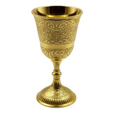 Imagem de US HANDICRAFTS Taça de vinho real cálice medieval vintage 15 cm - 1 x copo de vinho artesanal de latão para presentes de Natal de aniversário de casamento real 198 g - taça de vinho para cerimônia