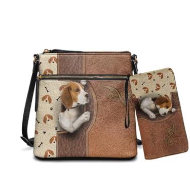 Imagem de Rchsomd Conjunto de bolsa e carteira feminina de couro PU - Bolsa Hobo leve multifuncional com vários bolsos para viagens, Beagle Dog, One Size