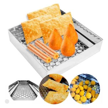 Imagem de 2X Escorredor Fritura Inox Bandeja 30X30X7Cm Pastel Salgados