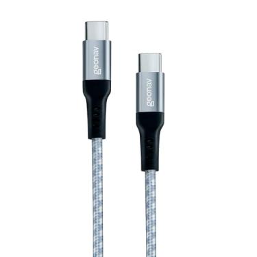 Imagem de Geonav Cabo USB-C (tipo C) para USB-C (tipo C), 1,5 metros, nylon trançado, UCC04, Cinza/Branco
