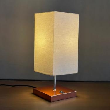 Imagem de Abajur luminária de Mesa Clássico Quadrado Cobre de alumínio Com Interruptor Com Cúpula Bege Ref 49 Decoração Casa e Sala, Escritório, Quarto, cama