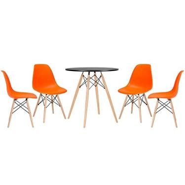 Imagem de Loft7, Kit - Mesa redonda Eames 70 cm preto + 4 cadeiras Eiffel Dsw Laranja