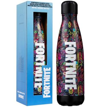 Imagem de Fortnite Garrafa de água para adultos e adolescentes 500 ml, frasco de metal de aço inoxidável isolado para bebidas quentes e frias 24 horas, sem BPA, presentes para ela e ele (Multi Fortnite)
