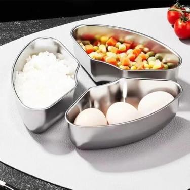 Imagem de Prato de cozimento a vapor em forma de leque de aço inoxidável com capa tipo dividido bandeja de tigela a vapor para alimentos domésticos acessórios de cozinha (3 peças, 16 x 9 x 4,3 cm)