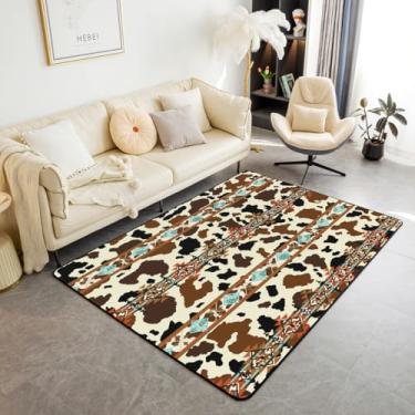 Imagem de Erosebridal Tapete de couro de vaca 10 x 12 cm, tapete de vaca marrom Highland, tapete asteca exótico antiderrapante ocidental para cabeceira, animais selvagens, animais selvagens, caubóis de pele