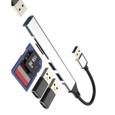 Imagem de Hub USB, leitor de cartão SD, adaptador micro SD (5 em 1), estação de ancoragem, computador, laptop, memória, câmera externa, plugue TF, acessórios multiportas, cabo de extensão para jogos, cabo