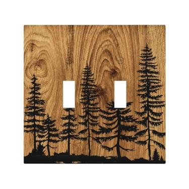Imagem de biondbong Farmhouse Placas de interruptor de luz dupla de pinheiro marrom rústico com estampa de grão de madeira, capas de tomada decorativa de 2 grupos, placa de parede elétrica, acessórios de