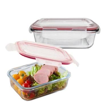 Imagem de Pote De Vidro C/ Tampa Hermética Marmita Fit Colorido Trava 1040ml - C