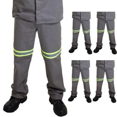 Imagem de Kit 05 Calças Profissional Uniforme Trabalho Brim Pesado Faixa Refleti
