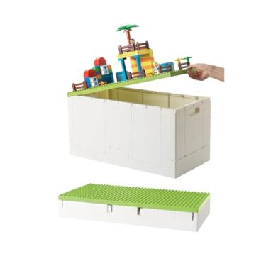 Imagem de SHIMOYAMA Caixa de armazenamento dobrável de 53 litros com tampa de construção grande para blocos Lego Duplo, organizador dobrável de 13 galões para Lego Bricks (verde)