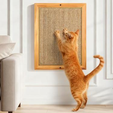 Imagem de Arranhador de parede grande para gatos de sisal, tapete para arranhar gatos no chão ou na parede, almofadas duráveis para gatos internos, tapete de sisal emoldurado, poste arranhador de parede para