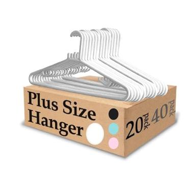 Imagem de Urby Cabides extra largos para roupas plus size, cabides plus size de 48 cm, cabide de plástico durável para economia de espaço para camisas grandes ou GG, 2GG, casacos, etc. Branco pacote com 20