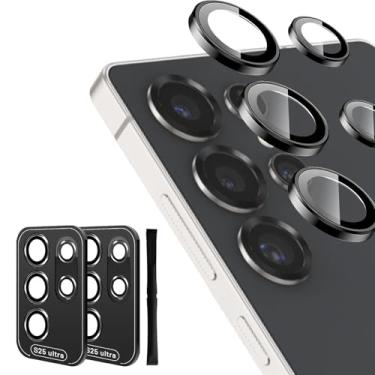 Imagem de Xiezezei [Pacote com 2] Protetor de lente de câmera compatível com Galaxy S25 Ultra 5G - Protetores de tela de vidro temperado HD, fácil instalação, película resistente a arranhões - Preto