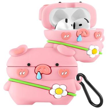 Imagem de Boaretiu Capa para Airpods 4th 2024 desenho fofo Kawaii - com chaveiro, design engraçado, capa para meninas, adolescentes e mulheres, capas para Air Pods 4th, Pig