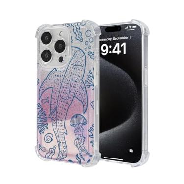 Imagem de Nimeey Big Whale Shark para iPhone 16 Pro, capa fofa com glitter transparente, brilhante, brilhante, brilhante, brilhante, antiarranhões, TPU macio, ajuste fino, à prova de choque, capa protetora para