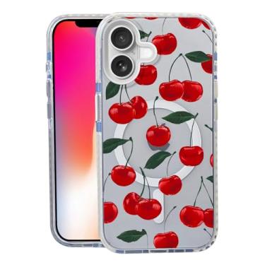 Imagem de Capa Leaf Cherry para iPhone 16, compatível com MagSafe, capa fosca macia e fina à prova de choque, antiimpressões digitais, antiamarelamento, antiarranhões, capa de telefone magnética para Apple