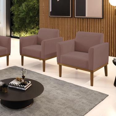 Imagem de Kit 2 Poltronas Decorativas Pés Fixo Em Madeira Castanho Veludo Rose