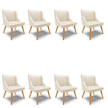 Imagem de Kit 8 Cadeiras Estofadas Para Sala De Jantar Pés Palito Lia Sintético Bege - Ibiza