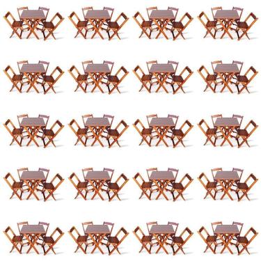 Imagem de Kit De 20 Conjuntos De Mesa Dobrável 70x70 Com 4 Cadeiras Imbuia Marrom