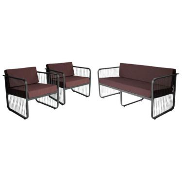 Imagem de Conjunto 2 Poltronas E Namoradeira Fibra Sintética Santiago Preto-marrom