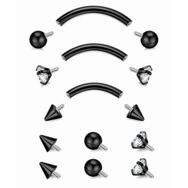 Imagem de Masedy 3 peças 16G 18G G23 piercing de sobrancelha de titânio puro para mulheres e homens barra curvada minúsculo anel de sobrancelha vertical labret lábio joia interna roscada torre helix concha