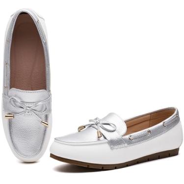 Imagem de Mocassim feminino casual na sapatilha elegante e confortável, Prateado, branco, 35