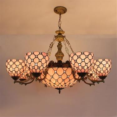 Imagem de Lustre retrô americano de luxo com LED, criativo e elegante, para sala de estar, restaurante, quarto, casa de campo, hotel, café ou bar, com luminária pendente de vidro colorido (8 lâmpadas)