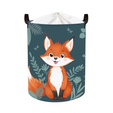 Imagem de Clastyle Cesto de lavanderia individual de animais da floresta, cesta de armazenamento de livros para banheiro, caixa de armazenamento dos pais para organizar roupas de brinquedo, raposa de desenho
