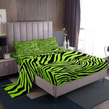 Imagem de jejeloiu Jogo de lençol casal de leopardo, zebra, para meninos, meninas, adolescentes, guepardo, decoração de quarto, listras modernas, respirável, macio, 4 peças