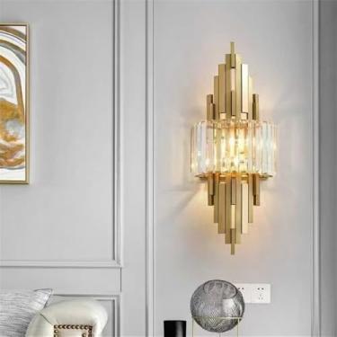 Imagem de Luminária de parede moderna e luxuosa em cristal com LED, ideal para sala de estar, quarto, cabeceira, casa de campo, hotel, escritório, escada e corredor (Estilo 2 D25H60CM)