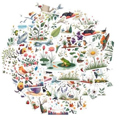 Imagem de 35 peças animais natureza, flores, estações, pássaros, adesivos de flores de brinquedo, floresta, para guitarra, faça você mesmo, bicicleta, skate, laptop, bagagem, decoração, telefone, guitarra