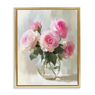 Imagem de Stupell Industries Vaso de vidro rosa rosas marrom emoldurado tela flutuante arte de parede, design por Petal Prints Design, 21 x 17