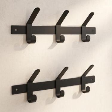 Imagem de Kit com 2 Cabideiros Suporte de Parede Organizador Brasforma Preto 3 G