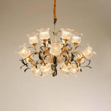 Imagem de Lustre Americano Pastoral com Criatividade Francesa e Flores para Sala de Estar, Sala de Jantar, Quarto, Escritório, Casa de Campo ou Escada - Luminária Pendente LED (D 18 Lâmpadas)