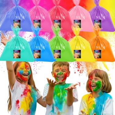 Imagem de Pó colorido Holi - 1,3 kg de cada cor - 10 cores vibrantes rosa, laranja, amarelo, verde, azul, roxo, vermelho, azul-petróleo, fúcsia, azul oceano - para jogar, rangoli, corrida divertida, guerra