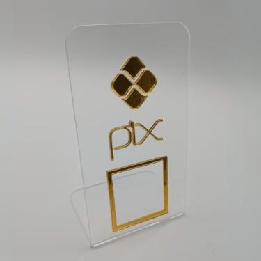 Imagem de Placa Pix QrCode Display Pagamento Acrílico De Mesa Balcão Loja(Cristal Dourado)