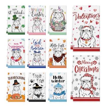 Imagem de Ciazoxa 11 peças de toalhas de cozinha buldogue inglês 35,5 x 53,3 cm, toalha de prato de cachorro, pano de prato de cozinha, toalhas de mão fofas para banheiro, decoração de casa, Natal, dia das mães