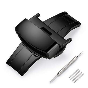 Imagem de Fecho dobrável de aço inoxidável/preto/prateado/ouro rosa/dourado rosa, fivela cor e largura (14 mm, 16 mm, 18 mm, 20 mm, 22 mm), Glossy Black, 20mm