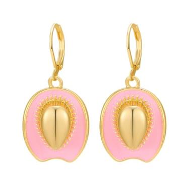 Imagem de Kokoma Brincos de argola em ferradura para mulheres, boêmio, chapéu, esmaltado, pingente, moderno, pêssego, fruta, doce, bijuteria