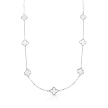 Imagem de Colar Choker Trevo Branco Prata 925 Legítima Resinado Unissex