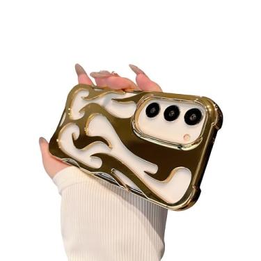 Imagem de FXFOOT Capa protetora moderna com chama para Samsung Galaxy A15 [revestimento de cor 3D Deluxe] [Design oco de dissipação de calor] Capa macia protetora ultrafina à prova de choque - Dourada