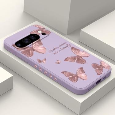 Imagem de LEECG Capa para Google Pixel 10 Pro XL, design de flor de silicone líquido fino para Pixel 10 Pro XL 6,8 polegadas, roxo borboleta